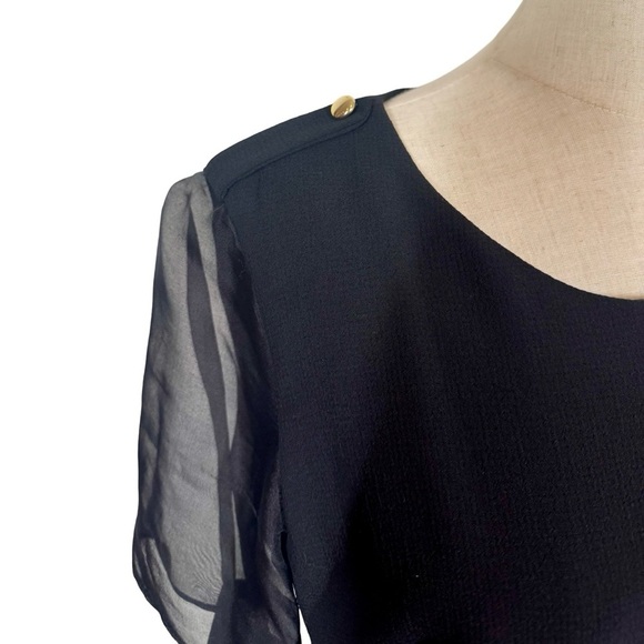 Misha Nonoo Sheer Silk Cutout Puff Sleeve Little Black Dress LBD - Picture 6 of 11